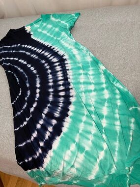 Chicos Tie Dye Midi Dress Medium Stretch Knit Coastal Athleisure Lounge